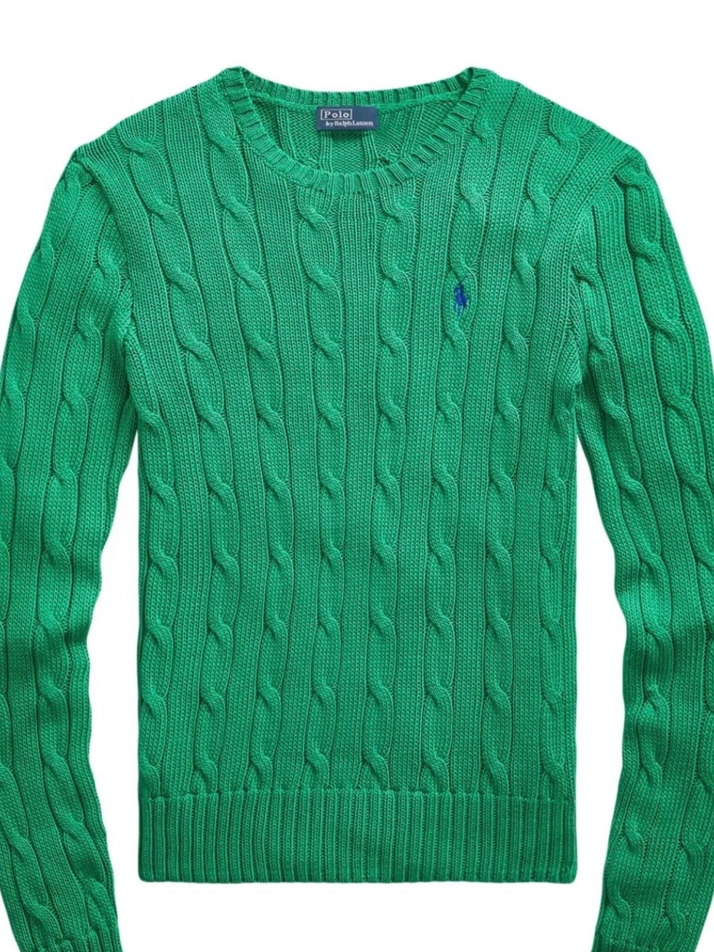 Polo by Ralph Lauren Men's Kelly Green Cable Knit Crewneck Sweater